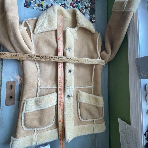 Vintage 1960s Joo Kay Leather Shearling Coat Size 42 Tan Genuine Sheepskin USA - Picture 12 of 12